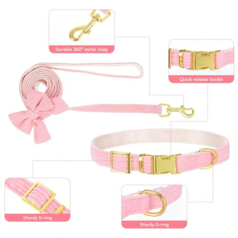2pcs Dog Collar and Leash Set with Bowtie Cute Small Dog Collar Harness Leash Set Adjustable Breathable Soft Padded for Small Medium Dog Cat