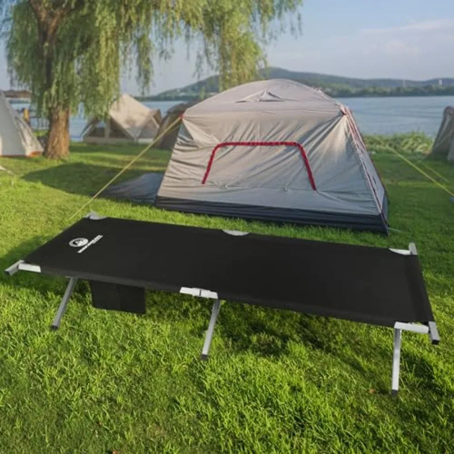 Camping Cot - Portable Folding Camp Bed - 600D Sleeping Cot for Adults with Steel Frame by Outdoors Black