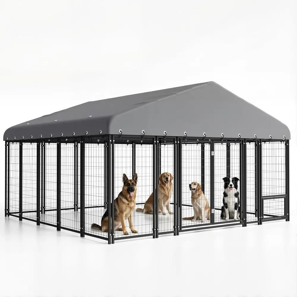 Durable Outdoor Double-Door Dog Kennel with Roof & Locking System