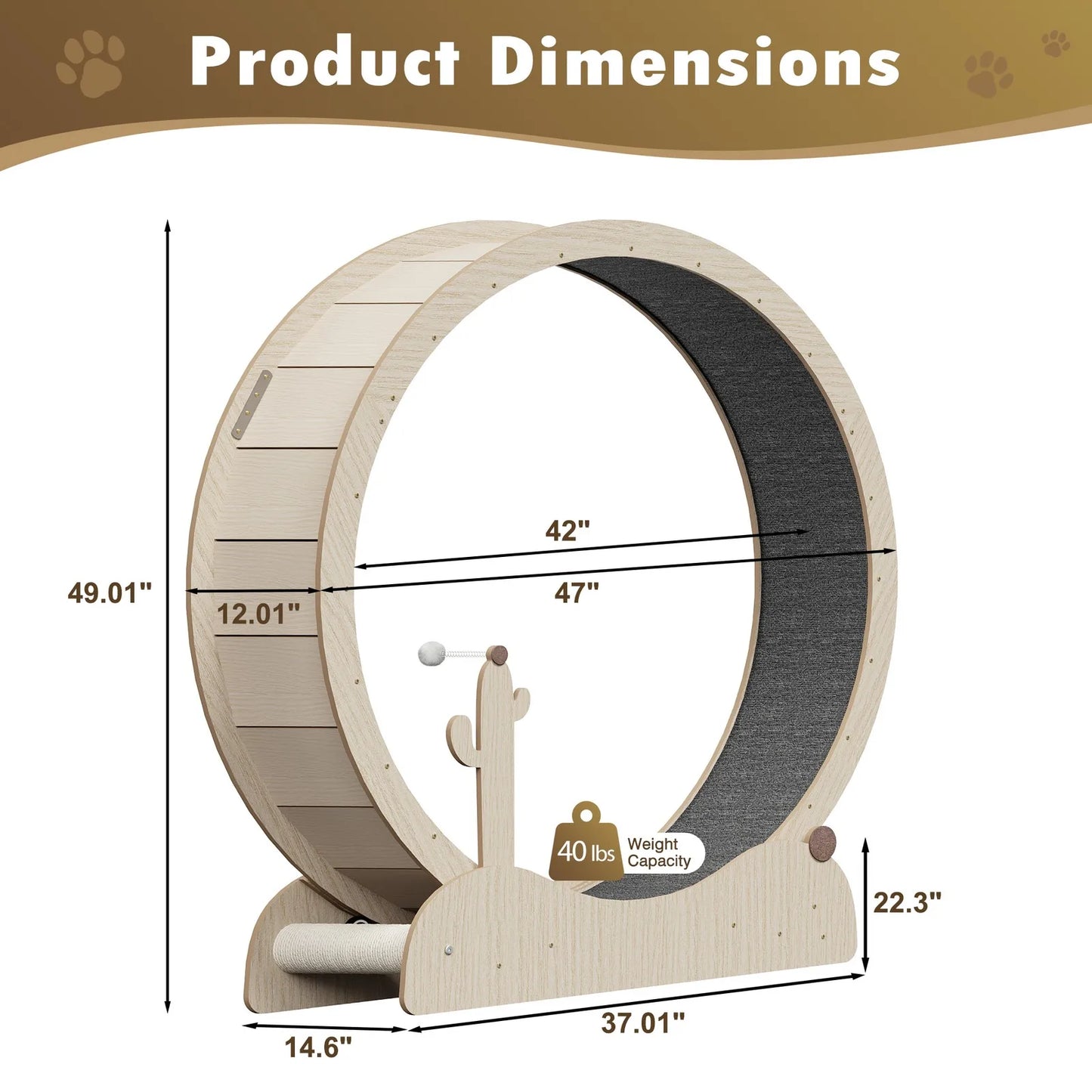 Cat Exercise Wheel 47"Cat Running Treadmill Wheel w/Locking Mechanism Cat Teaser