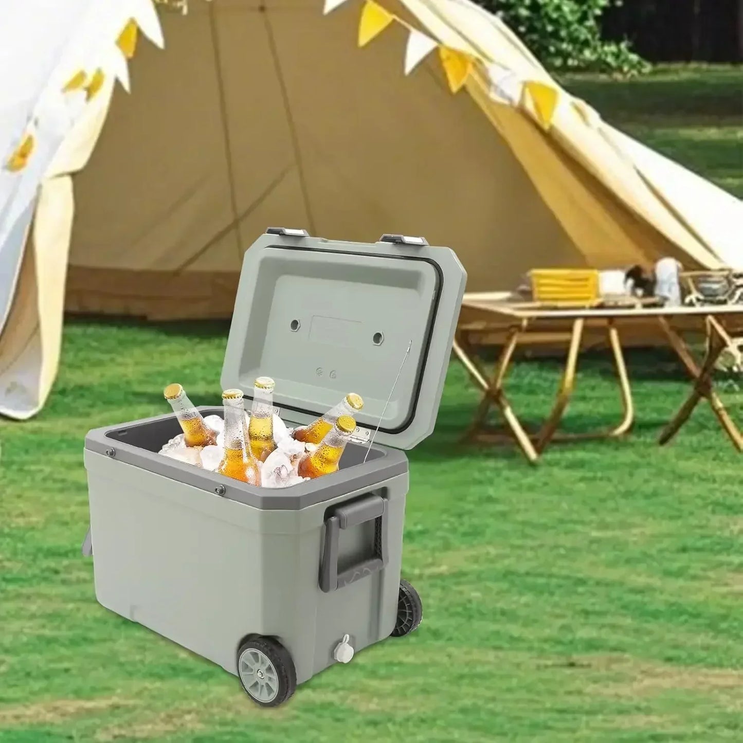 47.5 QT Insulated Hard Cooler with Wheels Portable Ice Chest Box, Wheeled Cooler Drybox Cooler with Handle for Camping, Boating