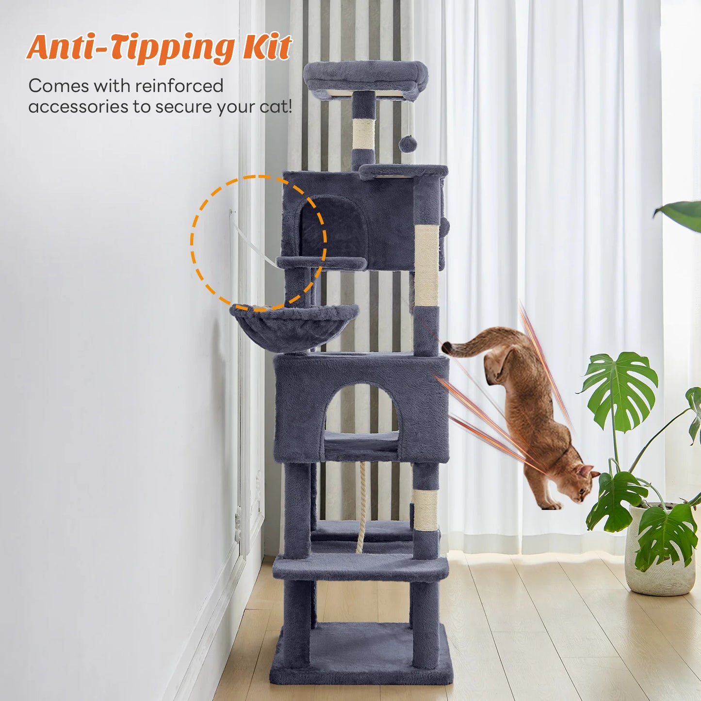 66 Inch Cat Tree Tower Multi-Level Cat Climbing Tower with Natural Sisal Scratching Posts, Pet Condo for Indoor Cats Kittens
