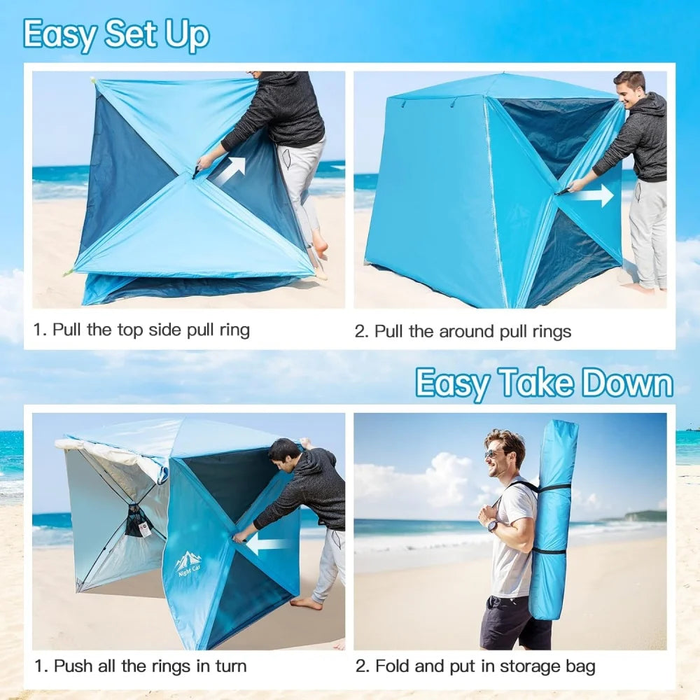 Pop-up Beach Tent: 3-4 Persons Beach Shelter with Canopy and Footprint, UPF 50+ UV Protection Backyard Camping Outdoor Canopy Poles Not Included
