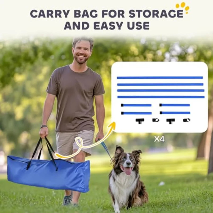 4 Piece Dog Agility Training Equipment for Dog Agility Course with Adjustable Height Jump Bars, Included Carry Bag
