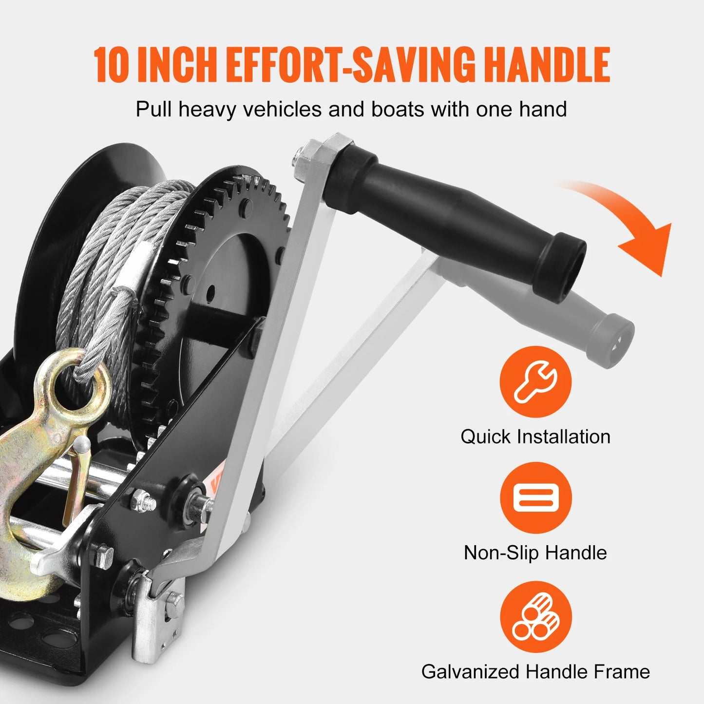 Hand Winch Heavy Duty Rope Crank with 33 Ft Steel Wire Cable and Two-Way Ratchet for Trailer Boat or ATV Towing