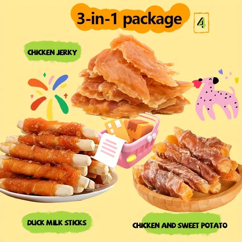 1-1.2lb Mixed Flavor Series, Cheese Duck Jerkey, Chicken Milk Jerkey, Duck Jerkey, Easily Digestible, Dog Chews Long Lasting, And High Protein, Low Fat, Perfect Training Reward Snack for Small, Medium And Large Dogs