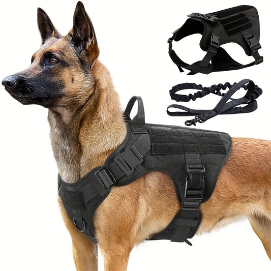 Tactical Dog Vest & Leash Suitable for Medium to Large Dogs - Outdoor Combat Harness Vest with Belt System, 5-Foot Leash, Tactic