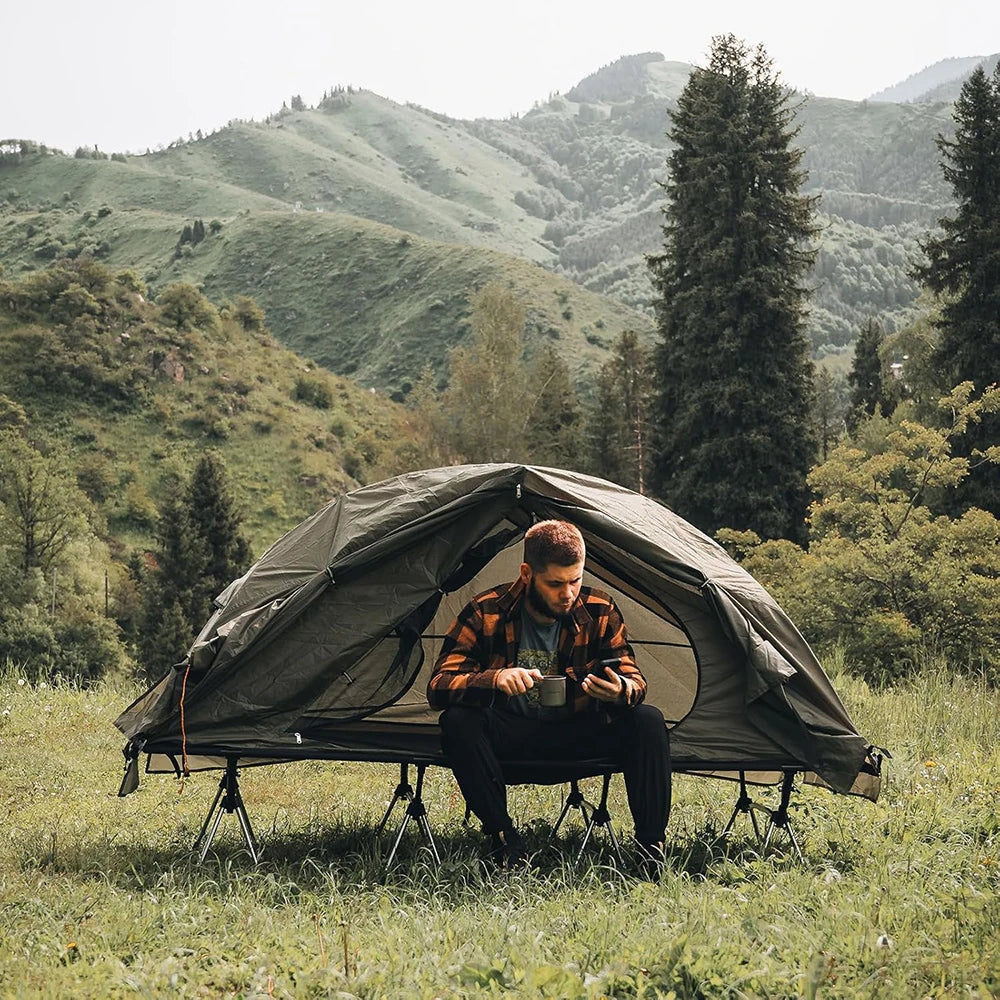 Camping Cot Tent - Waterproof 1-Person Off-Ground Combo Cot Bed for Adults Outdoor Camping Fishing Hunting Portable Easy Set-up Tent