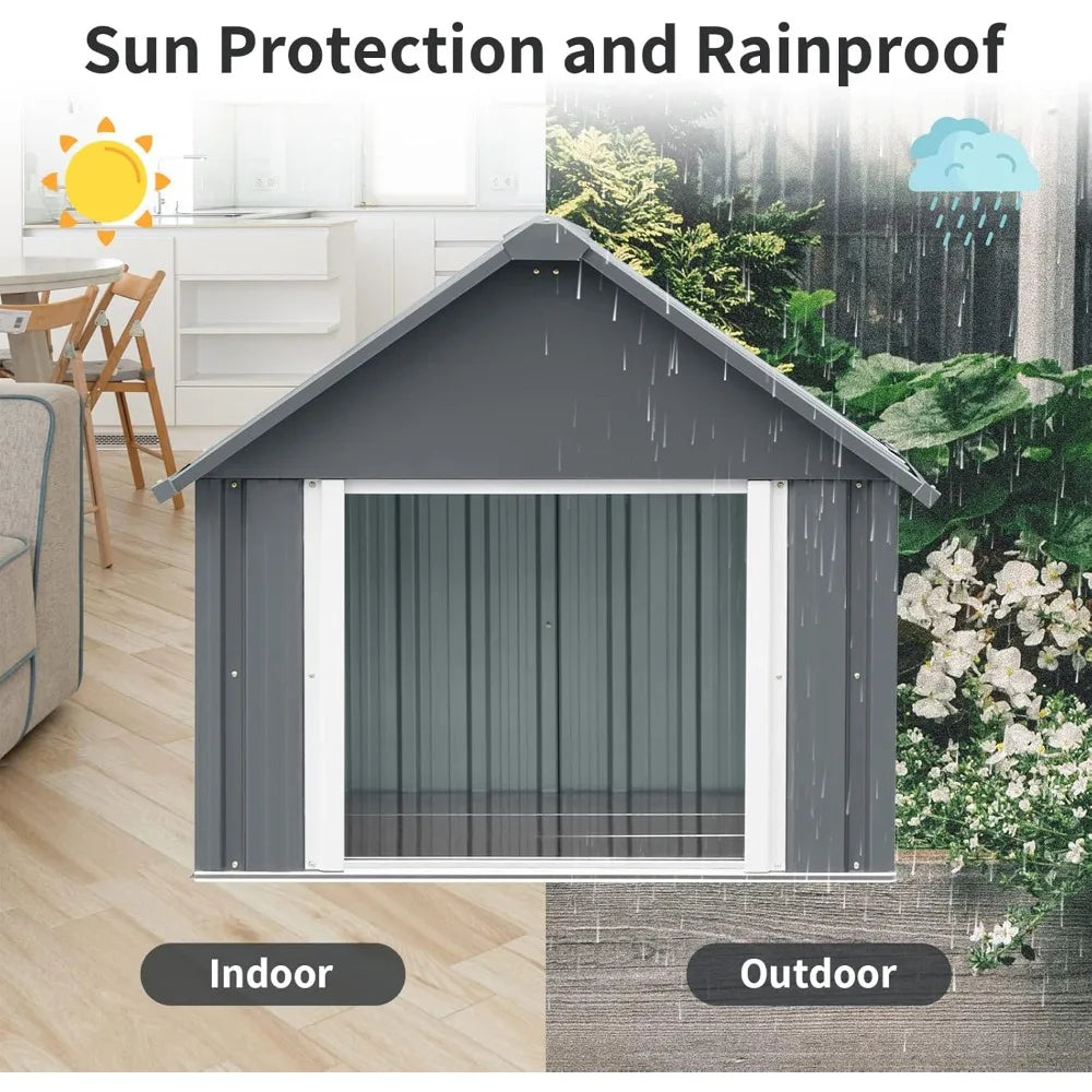 34 X 38 X 35 Inch Metal Dog House, Indoor Outdoor Doghouse for Medium Large Dogs, Weatherproof Puppy Shelter, Sturdy and Long-Lasting
