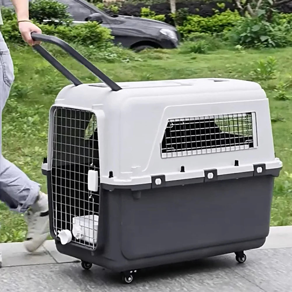 Heavy Duty Airline Travel Flight Carrier Length 33"/Width 21.6"/Height 25.2" with Handle & Metal Door Cats Pet Travel Carrier