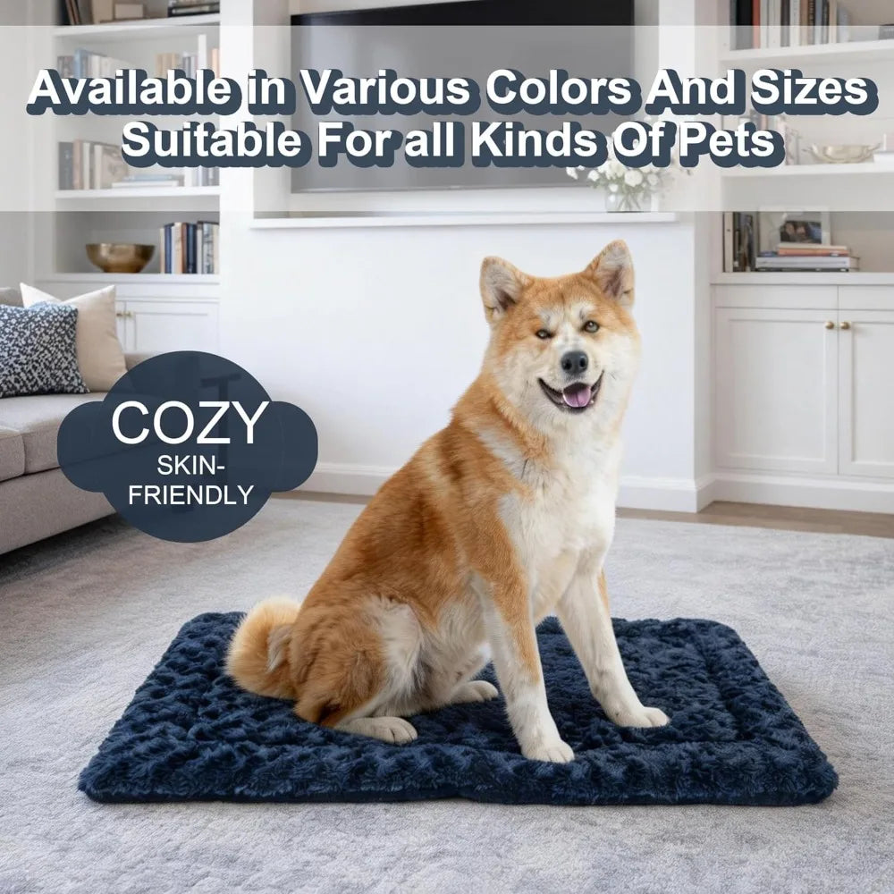 4 Piece Washable Dog Bed Mat with Anti-Slip Bottom, Deluxe Plush Memory Foam Crate Pad, Waterproof Outdoor Kennel Mat for Dogs & Cats, Large, Medium, Small Puppy Size 30" x 20"