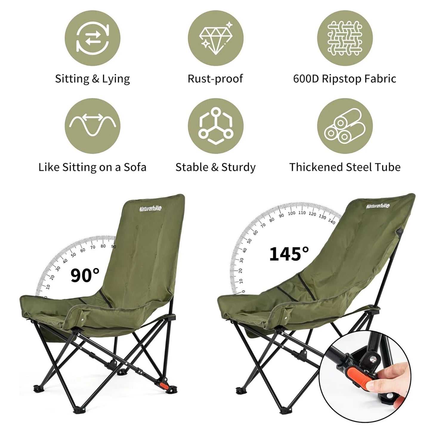 High Back Moon Chair Camping Outdoor Fishing Folding Adjustable Lounge Chair Portable Picnic Garden Leisure Seat