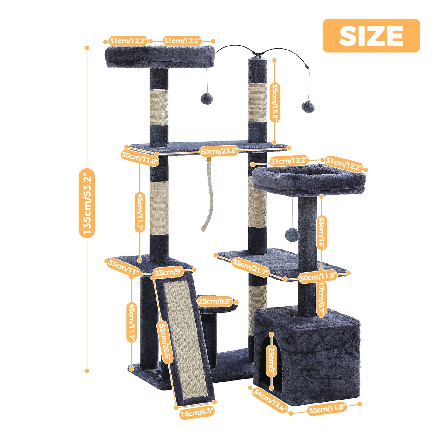 Multi-Level Cat Tree Tower with Sisal Scratching Posts, and Pad Soft Top Perch, Large Cat Condo for Indoor Cat Scratchers, Cat Toys