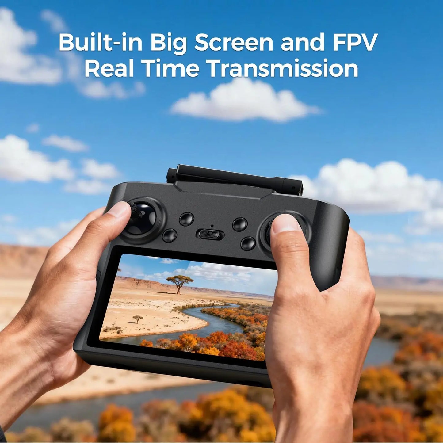 4K Camera FPV Drone for Adults, Big Screen Remote, 2 Batteries & Case, Beginner-Friendly Quadcopter with Optical Flow