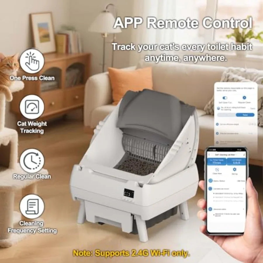 Automatic Cat Litter Box Self Cleaning - App Control, Open-Design, Smart Health Monitor, Suitable for Medium Cats and Kittens,