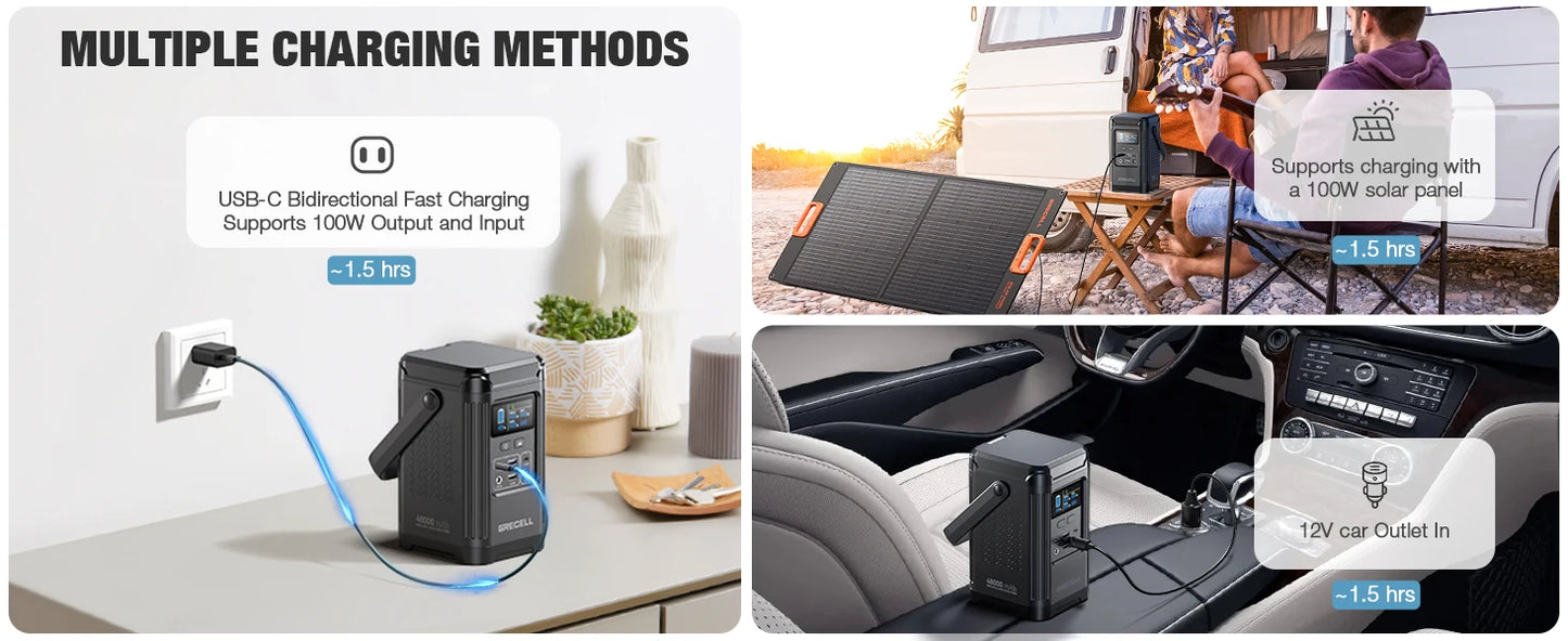 240W Portable Power Station 153.6WH Solar Generator LiFePO4 Battery Dual Way 100W PD Power Bank LED Light For Outdoors, Camping