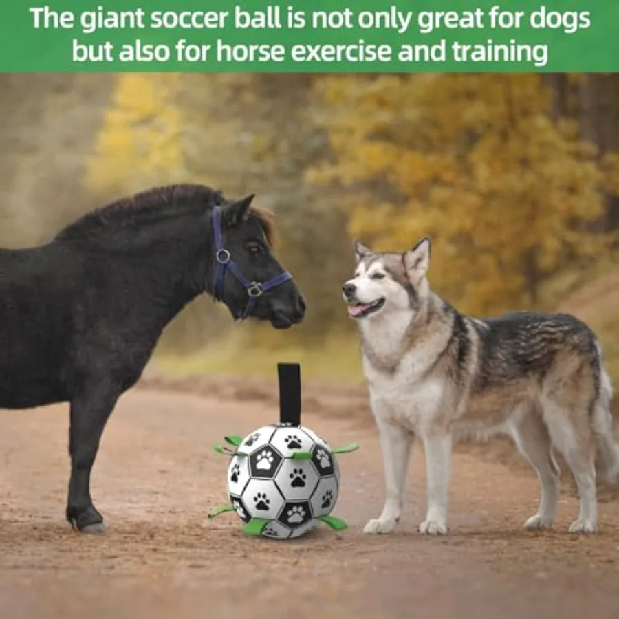 Dog Toys Extra Large Soccer Ball with Straps Tug Toy Water Toy Durable Dogs Balls World Cup for Large 9 Inch