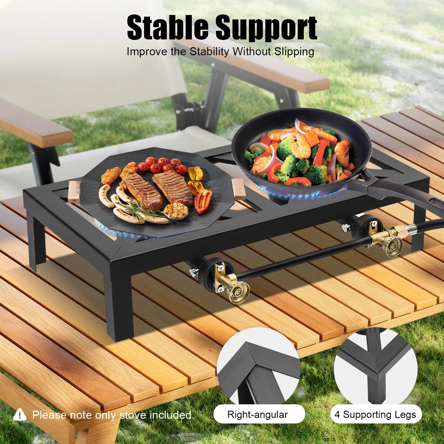 8000W Portable Double Burner Outdoor Gas Stove Propane Cooker with Adjustable 0-10Psi Regulator Hose for Patio Camping, BBQs