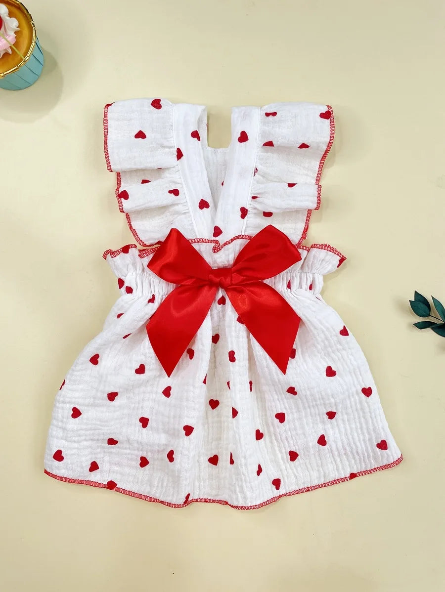 Valentine's Day 1pc Heart Print Bow Decor Pet Dress For Dog For Summer
