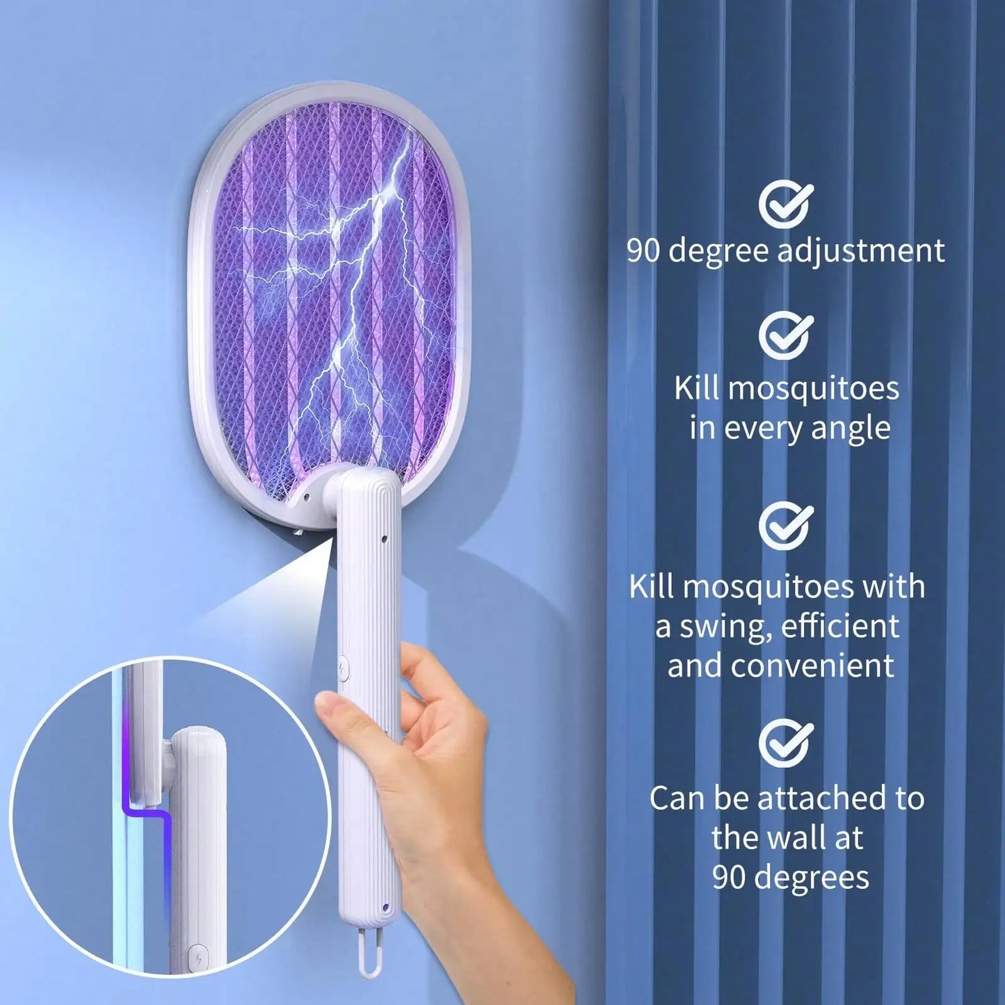 Bug Zapper Electric Fly Swatter, Foldable Fly Zapper, 4000V Mosquito Killer With 3 Layer Nets, USB-C Fly Killer Flying Insects Control For Indoor Home And Outdoor