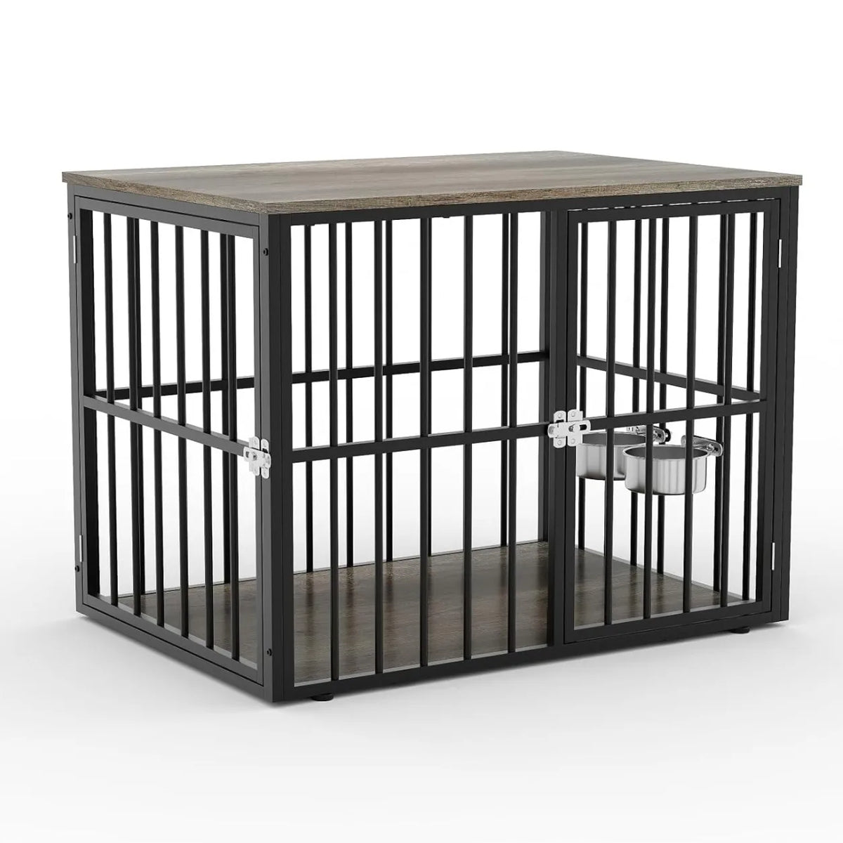 43 Inch Dog Crate Furniture Wooden Dog Kennel End Table Side Table Nightstand for Large Medium Dogs up to 90 Lbs Heavy-Duty Indoor Pet Cage with Lockable Double Doors Removable Tray Divider Panel for Living Room Bedroom Entry