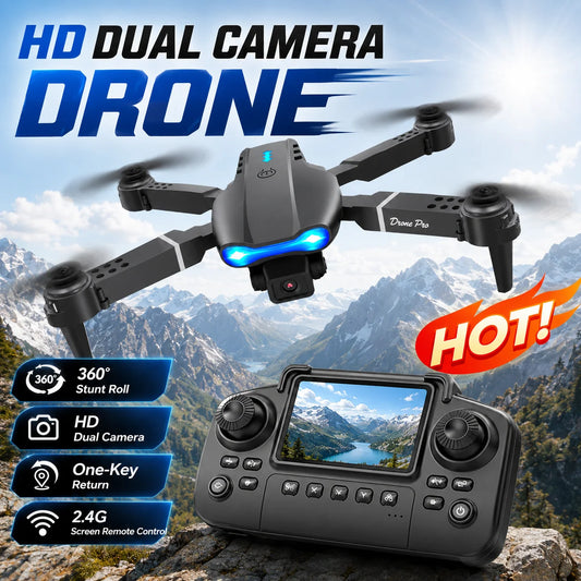RC Drone with Screen Remote Control 4K Dual Camera Optical Flow Positioning Obstacle Avoidance Foldable FPV WIFI APP Control One Key Return 360° Flip Quadcopter Toy for Beginners