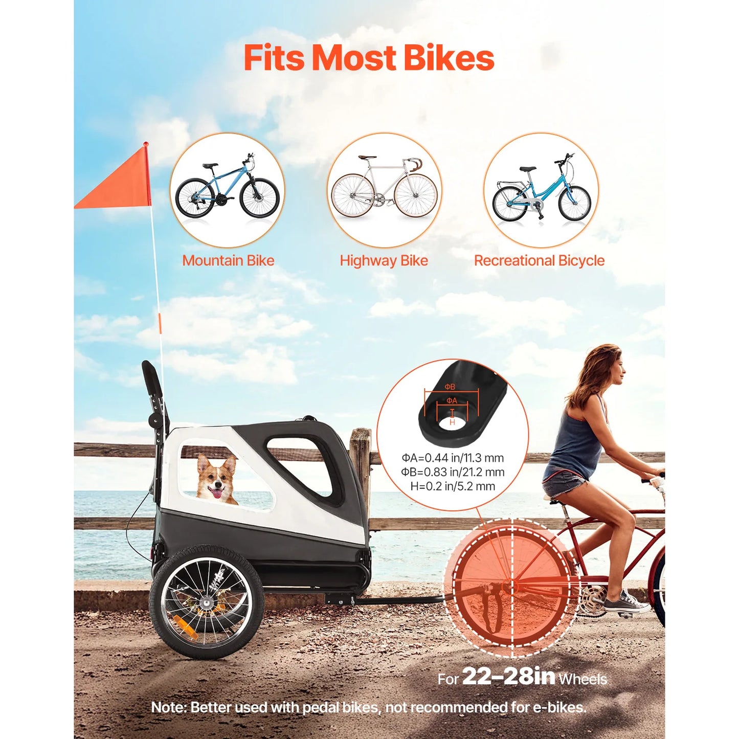 100 lbs Dog Bike Trailer 2-in-1 Pet Stroller Cart Bicycle Carrier with Release Wheel & Coupler for Small & Large Dogs