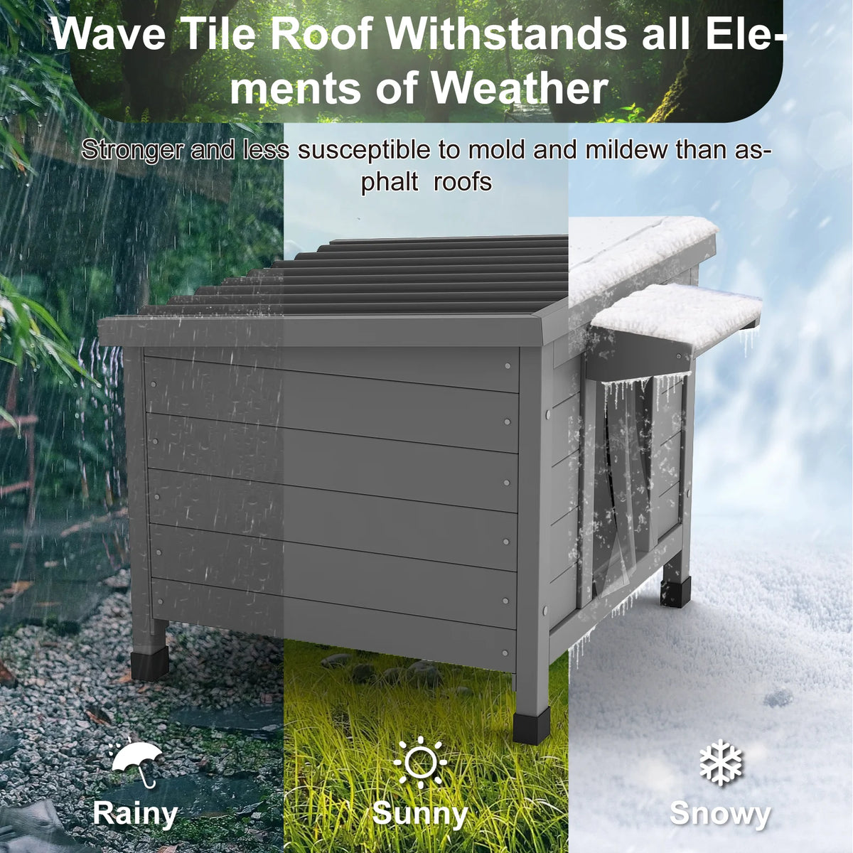 23.6" Wooden Outdoor Cat House, Weatherproof Shelter for Feral Cats, Elevated Feet & Corrugated Roof, Waterproof Cat Shelter for Outdoor Indoor Cats