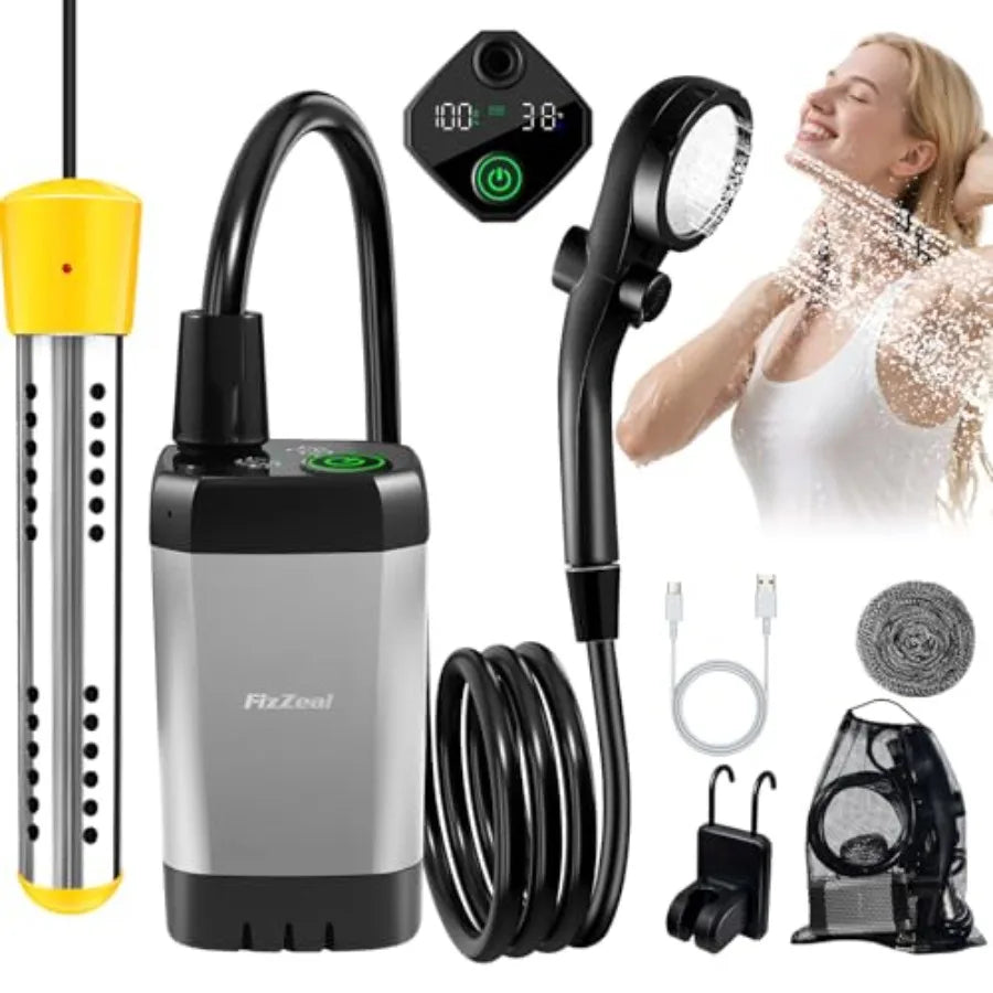 Portable Shower With Heater Portable Shower For Camping With 2000W Auto-Off Heater 4 Spray Modes Lasting 140 Mins LED Display