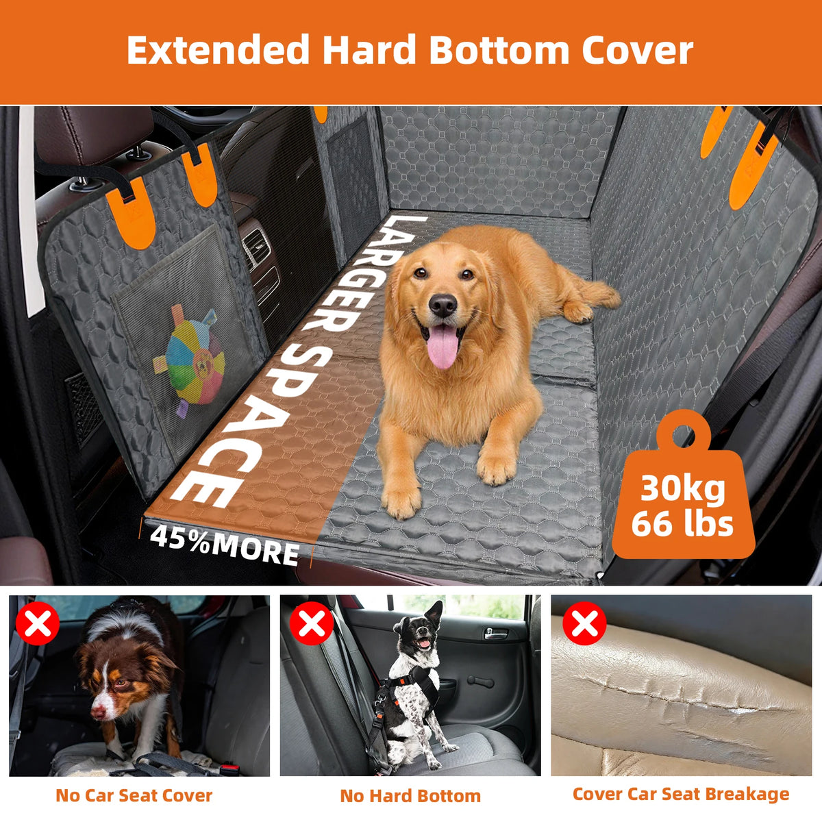 Back Seat Extender for Dogs Hard Bottom Dog Car Seat Cover Waterproof Back Seat Hammock Pet Rear Seat Protector Dog Travel Bed