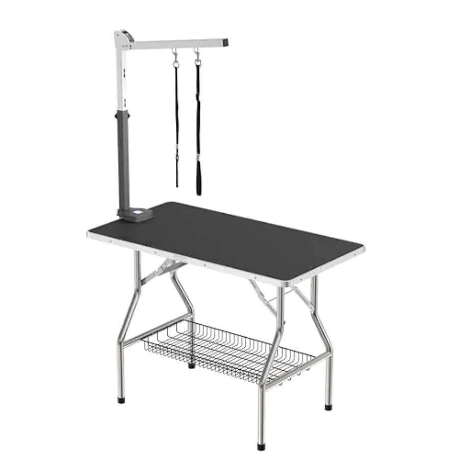 Foldable Dog Pet Grooming Table with Heavy Duty Stainless Steel Frame 38" Medium Size Black 38x22 Ideal for Home or Salon Use