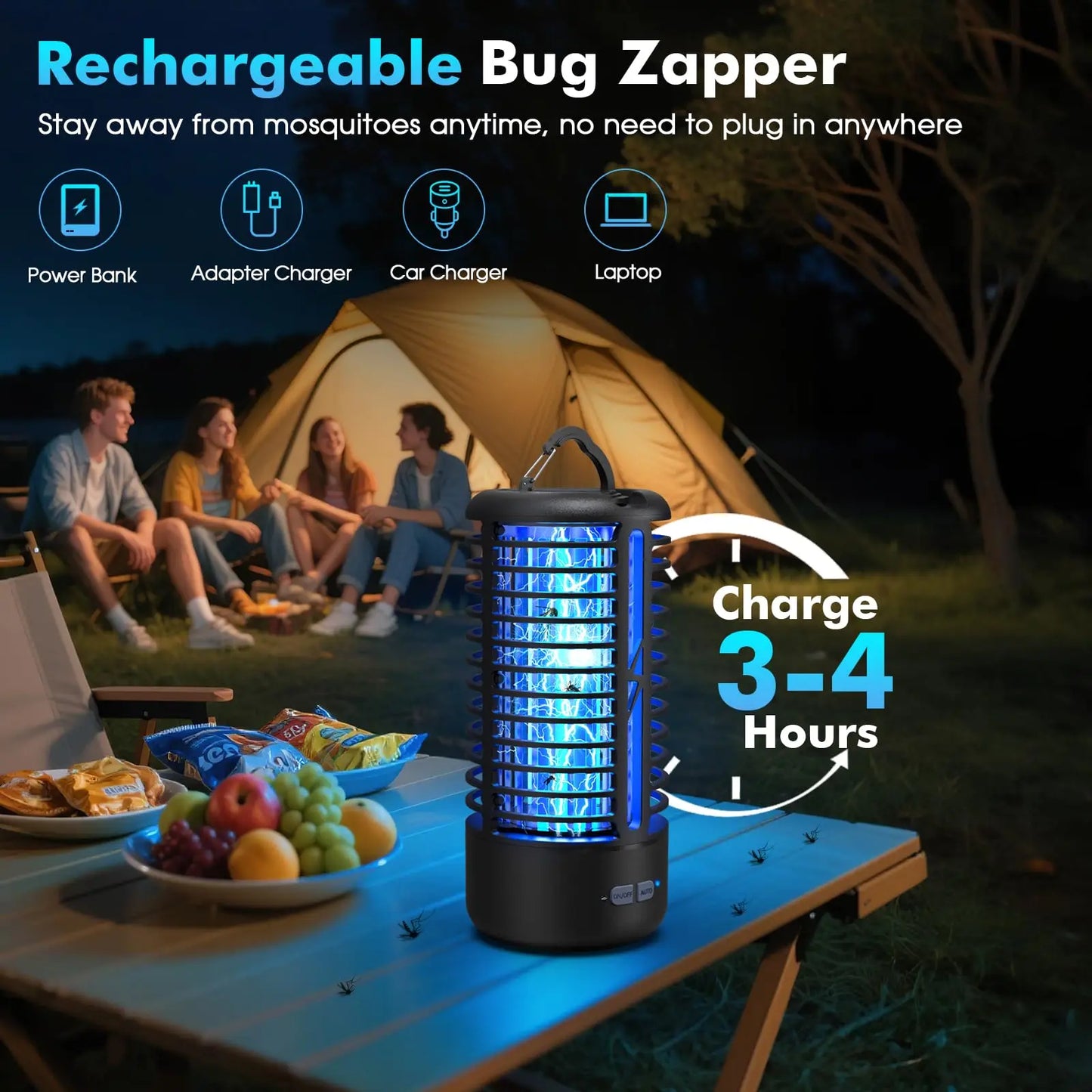 2 Pack Rechargeable Bug Zapper Portable Electric Mosquito Killer for Indoor & Outdoor Fly Trap for Camping, Patio, Garden