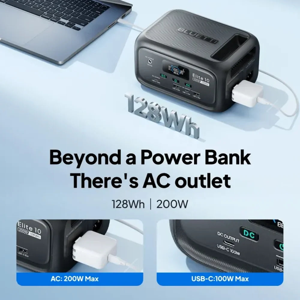 【Renew】Elite 10 128Wh 200W Mini Power Station LiFePO4 100W USB C Fast Charge Portable Solar Generator for Camping Travel