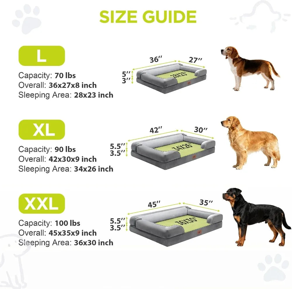 Orthopedic Dog Bed for Extra Large Dogs, Memory Foam Pet Sofa with Bolster, Washable Cover, Non-Slip, 42x30 Inch, Grey