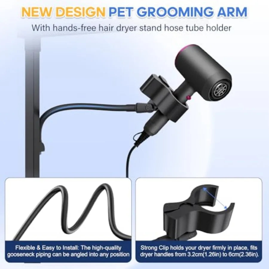 Dog Grooming Arm with Hair Dryer Stand Adjustable 37'' Dog Grooming Table Arm with Clamp and Dogs Restraints for Grooming Small Dogs