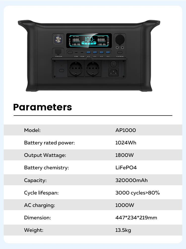 2400W Portable Power Station 1800W Power Generator LED Light Emergency 500W Solar Power Bank for Outdoor Camping Travel