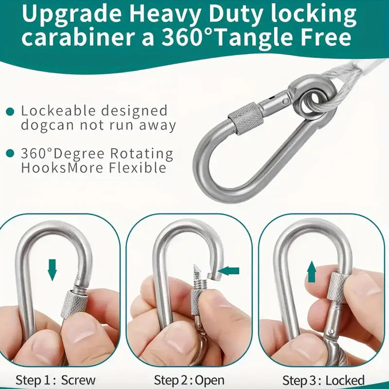 Double-Headed Dog Tie Out Cable Leash, Traction Rope with Metal Buckle, Steel Wire Anti-Rust Training Collar, Outdoor Dogs Strap