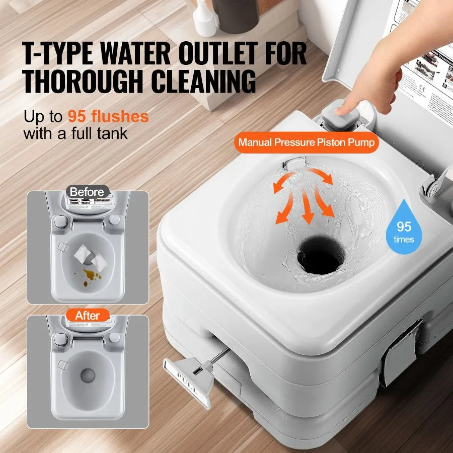 Portable Toilet for Camping with Carry Bag, RV Toilet with 3.2 Gal Waste Tank, Push-Button Pressurized Flush Commode, Leak-Proof