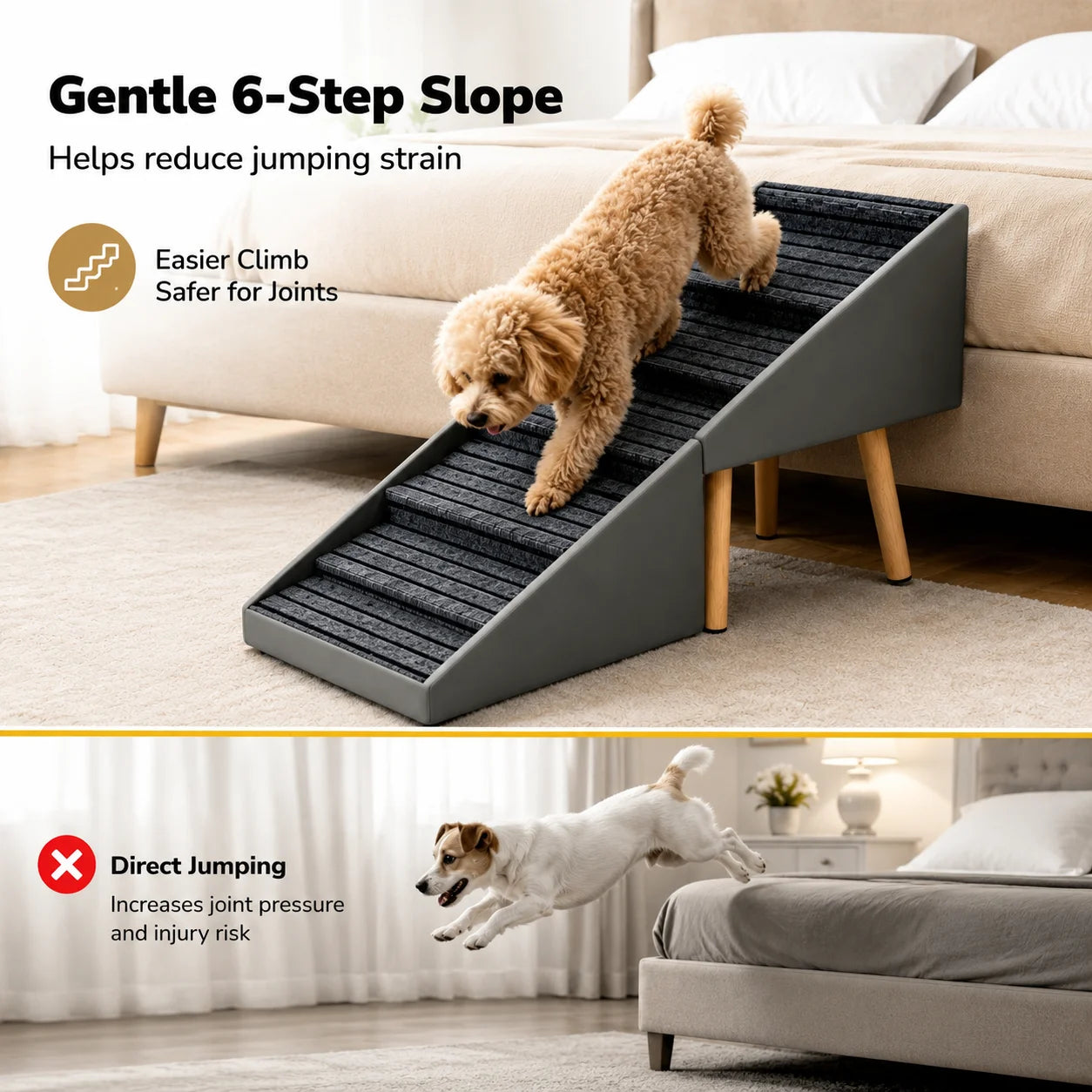 6 Step Dog Stairs Pet Ramp for Bed and Sofa Foldable Ottoman Non-Slip Steps for Small, Medium, Large Dogs Indoor Furniture Access