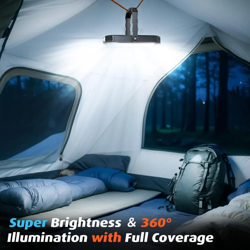 Portable Solar Camping Light, 10000mAh Battery, Up to 120+ Hours Runtime, 12 Dimmable Modes, LCD Display, Waterproof Outdoor Emergency Lamp