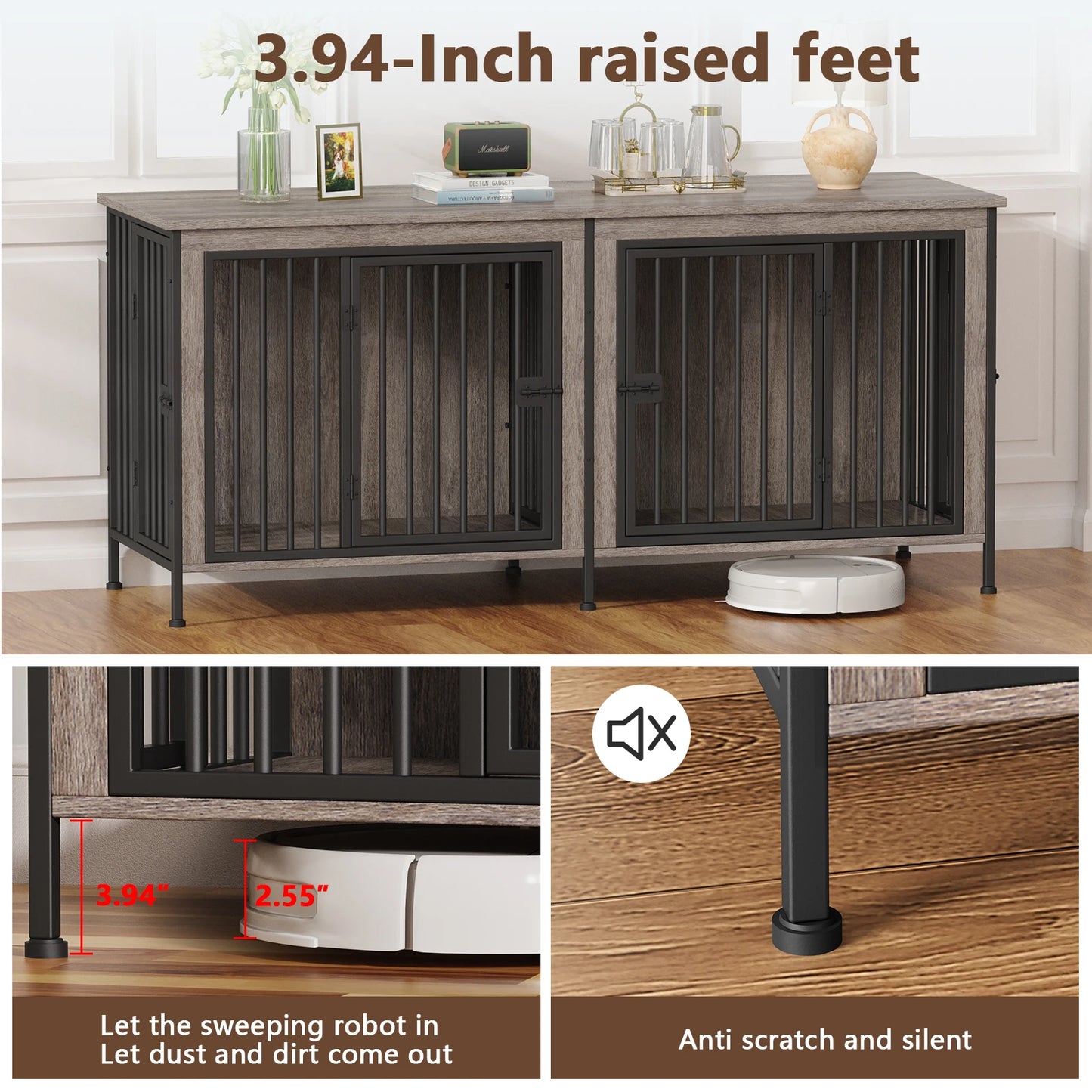 Heavy-Duty Dog Crate Furniture for 1/2 Dogs, Multi-Functional Dog Kennel Table as TV Stand/Plant Stand, for Small, Medium, Large Dog