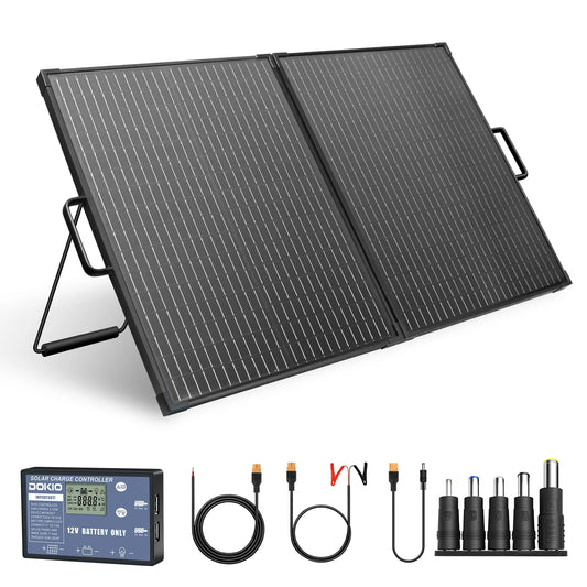 【Completely upgraded】DOKIO 100W Portable Foldable Solar Panel Kit | For Camping/RV/Emergency | Includes 12V Controller