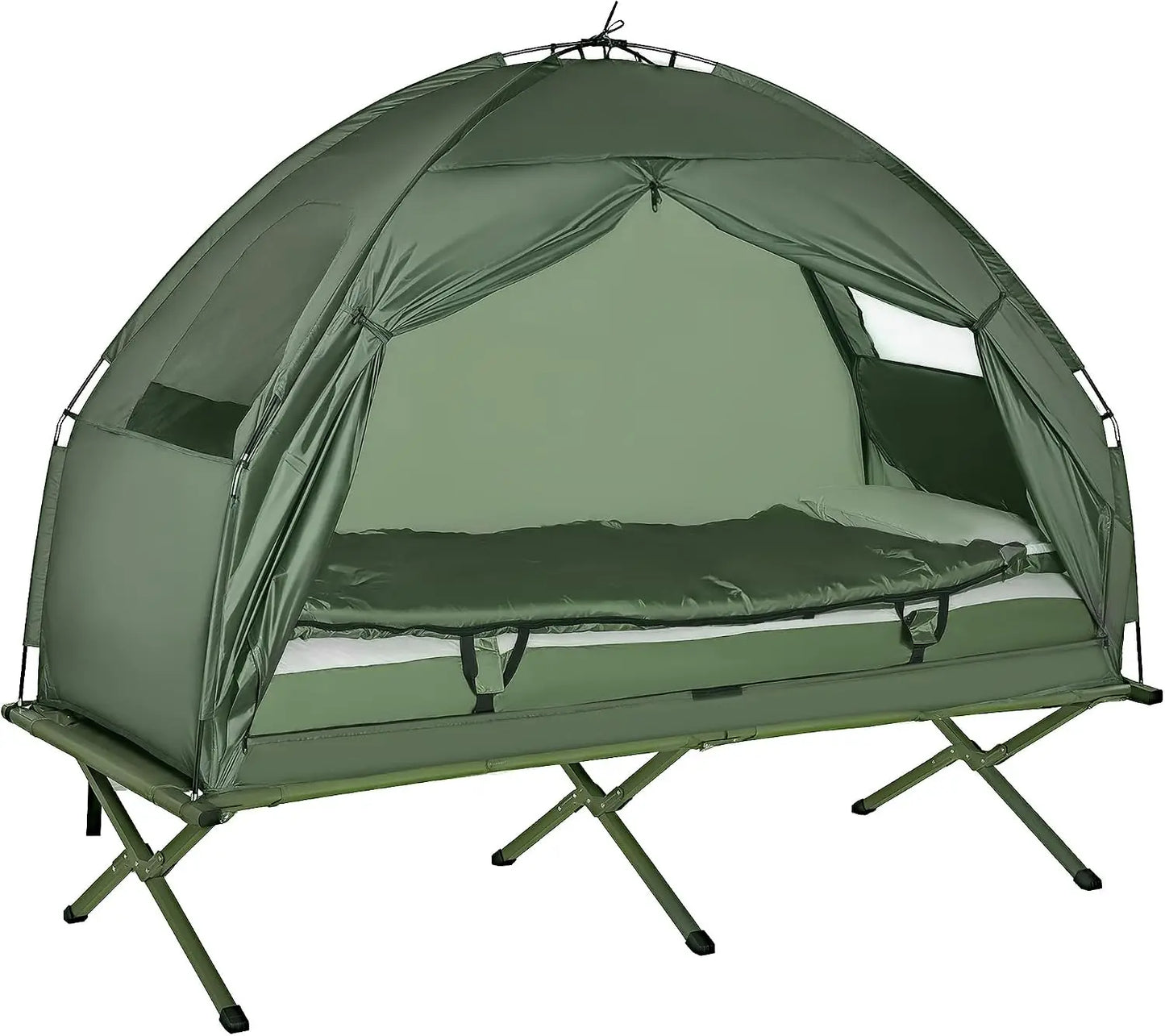 6-in-1 Folding Camping Cot Tent with Air Mattress, Sleeping Bag, Pillow, Bed Cover & Carry Bag for Outdoor Hiking, Backpacking, Picnic