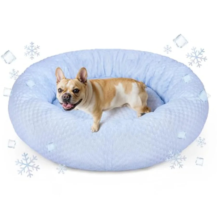 Donut Dog Bed for and Dogs - Cooling Pet Bed with Non-Slip Bottom Summer Comfort Dog Beds for Puppies Washable and Portable Egg