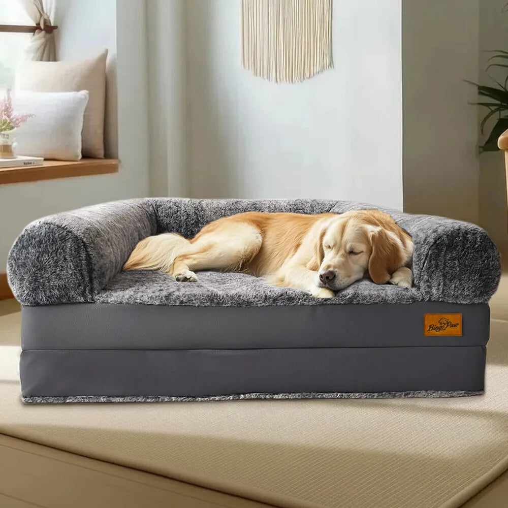 Foldable Human Dog Bed for Adult 2 in 1 Calming Large Dog Bed Washable Waterproof Dog Sofa Couch Bed Plush Cover Bolster Lounge