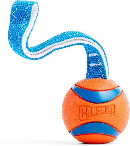 Large Durable Dog Toy with Ball on Nylon Cord for Fetch and Tug-of-War, Orange and Blue
