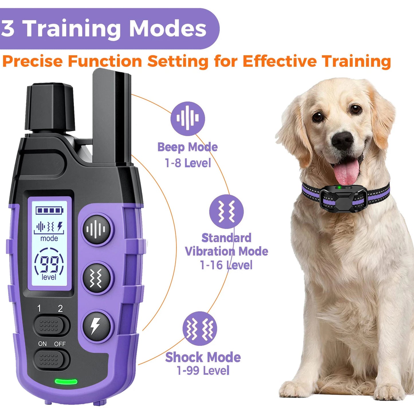3300 Ft Electric Dog Training Collar Remote Control Waterproof Pet Behavior For 5-120 lbs Puppy With Vibration Shock Beep
