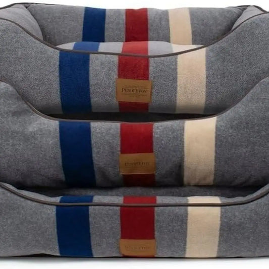 XL Cabin Stripe Gray Fleece Cuddler Dog Bed
