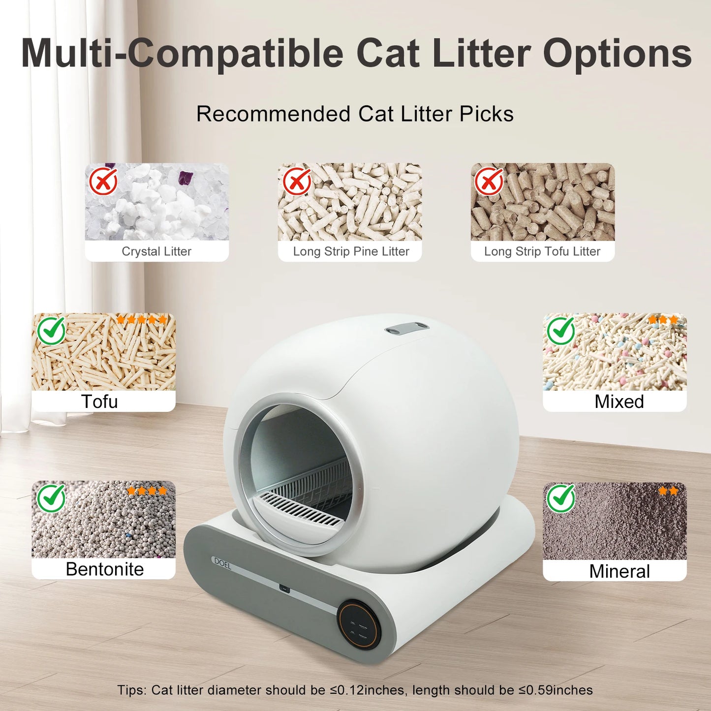 DOEL Self-Cleaning Cat Litter Box 65L Automatic Cat Litter Box w/ Trash Bag & Litter Mat Smart Cat Toilet App Control 2.4G WiFi
