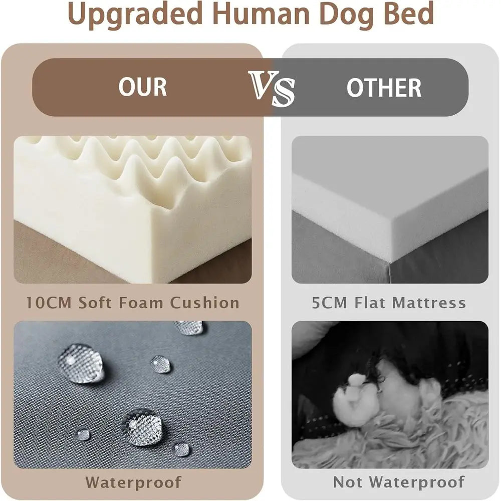 Oversized 71" x 45" x 12" Grey Memory Foam Dog Bed with Pillow, Blanket & Strap for Adults and Large Pets, Customized